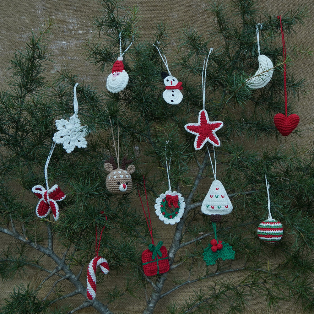 Christmas home decor - pack of 14 ornaments | Festive Glow Set – Heart,Snowman,Star,Bauble,Mistletoe,Santa,Tree,Snowflake,Bow,Reindeer,Hollyleaf,Moon,CandyCane,GiftBox|Gift pack