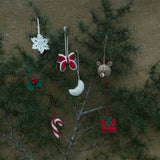 Christmas home decor - pack of 7 Stuffed Plush Toy | Festive Glow Set – Handcrafted Snowflake, Bow, Reindeer, holly leaf, Moon, Candy Cane, Gift Box | Artisan Made In India | 100% Cotton | Gift pack