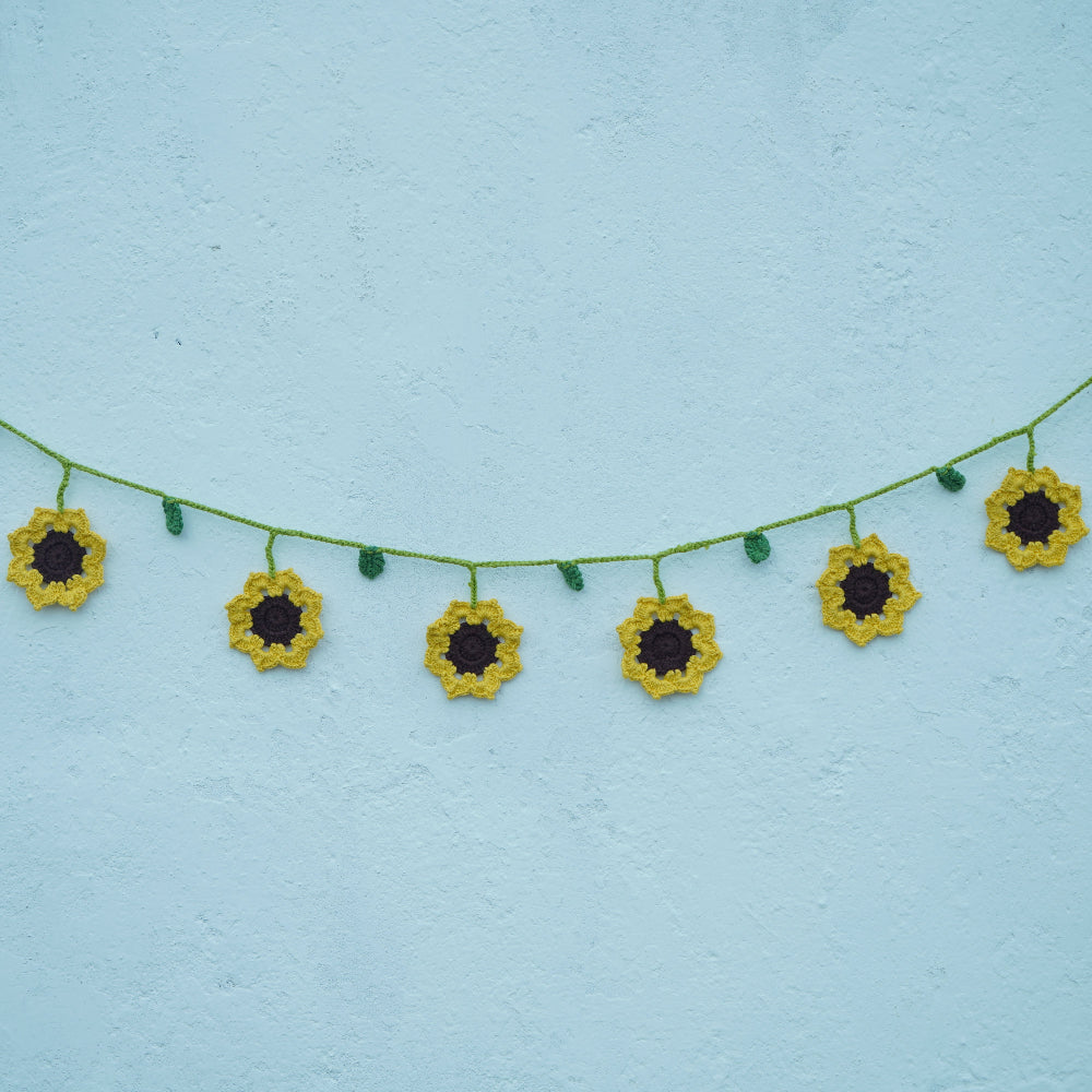 Sunflower Toran | Handmade Crochet Festival Decoration | Artisan Made In India | Eco-Friendly| 100% Cotton | Toran