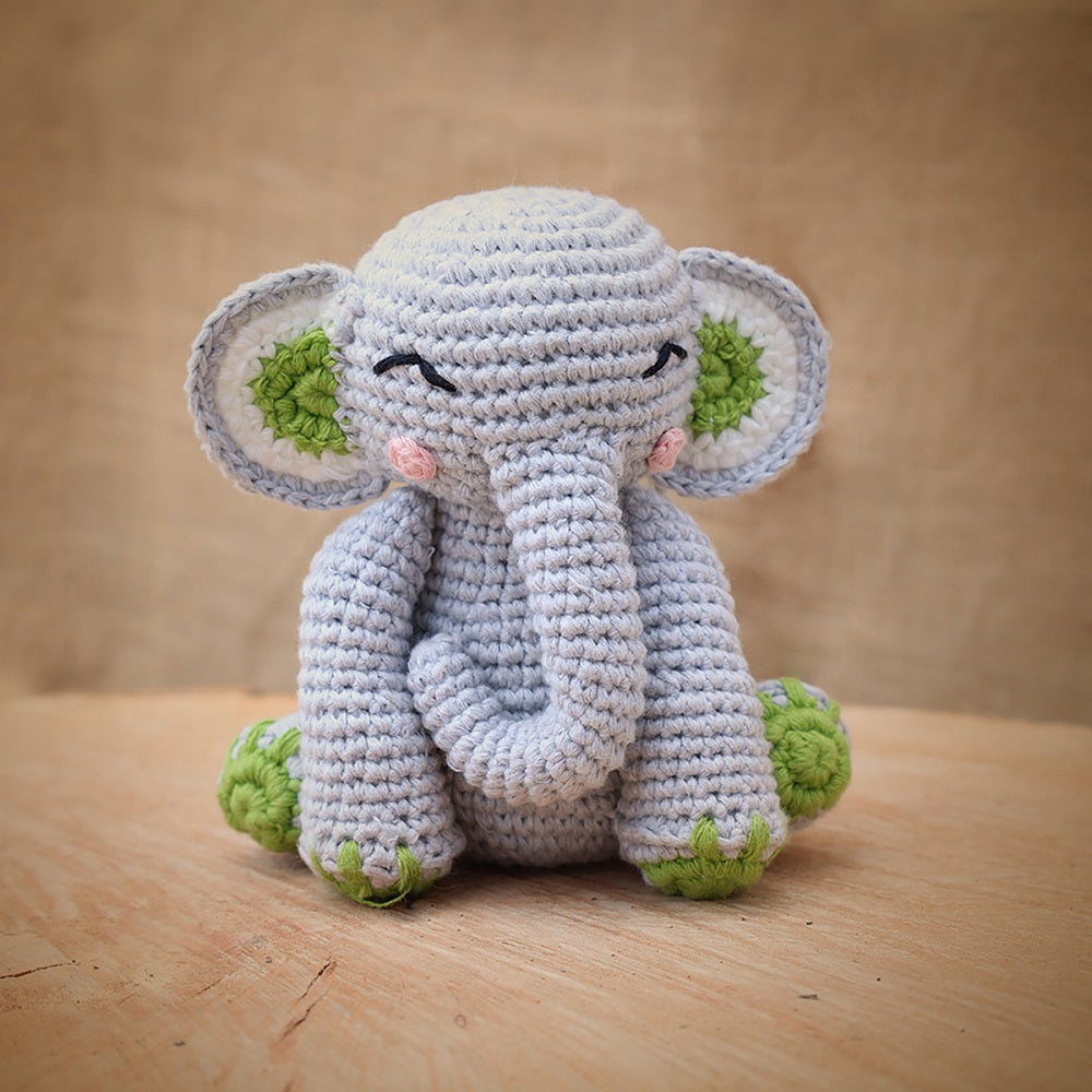 Sitting Elephant Soft Plush Toy | Toys For Kids | Handmade Infant Soothe Toys | Artisan Made In India | Amigurumi Toys | 100% Cotton | Crochet Cuddle Toys
