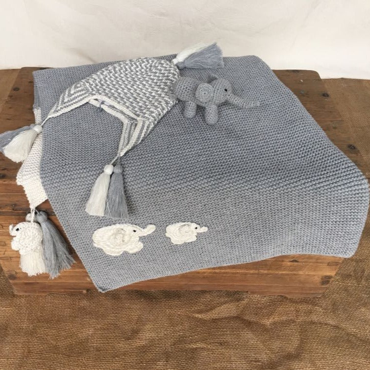 Baby Blanket and Cap - grey and white