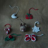 Christmas home decor - pack of 7 Stuffed Plush Toy | Festive Glow Set – Handcrafted Snowflake, Bow, Reindeer, holly leaf, Moon, Candy Cane, Gift Box | Artisan Made In India | 100% Cotton | Gift pack