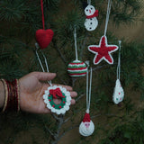 Christmas home decor - pack of 7 Stuffed Plush Toy | Festive Glow Set – Handcrafted santa, Heart, Snowman, Star, Bauble, Mistletoe, Christmas Tree , | Artisan Made In India | 100% Cotton | Gift pack