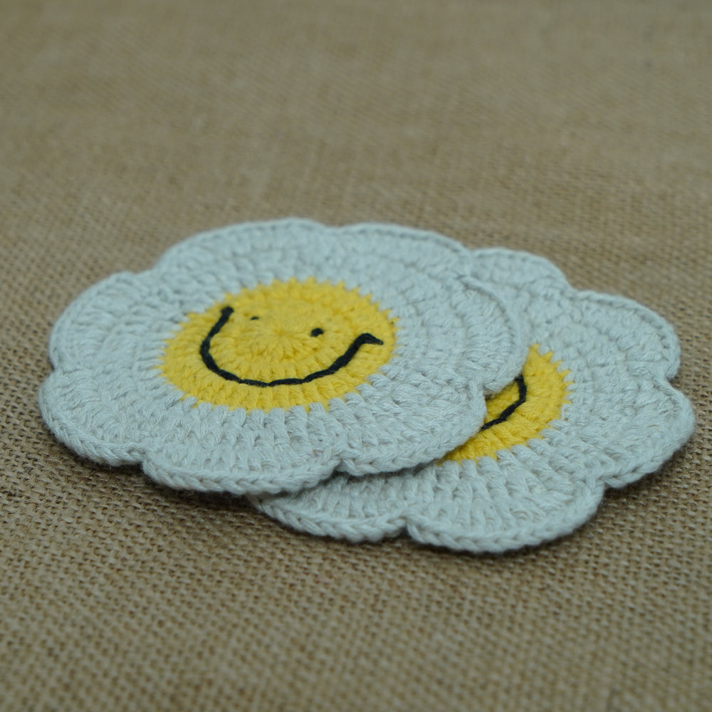 Smiley Tea Coaster | Handmade Crochet Festival Decoration | Artisan Made In India | Eco-Friendly| 100% Cotton |
