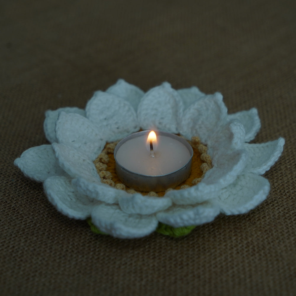 Lotus Tealight Holder and Rangoli | Handmade Crochet Festival Decoration | Artisan Made In India | Eco-Friendly| 100% Cotton |