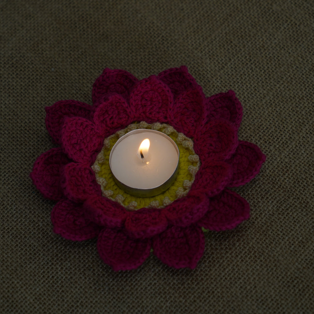 Lotus Tealight Holder and Rangoli | Handmade Crochet Festival Decoration | Artisan Made In India | Eco-Friendly| 100% Cotton |