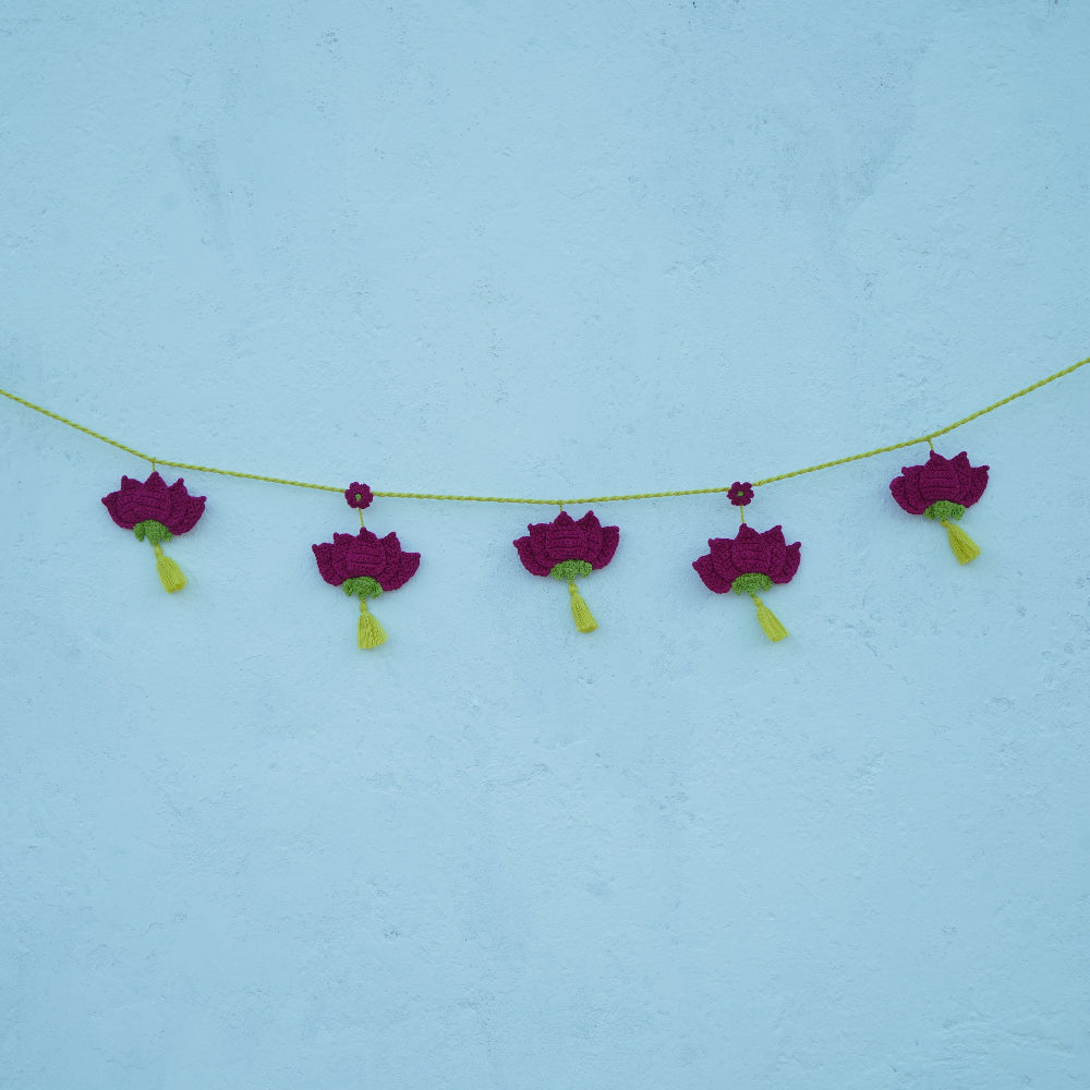 Lotus Toran | Handmade Crochet Festival Decoration | Artisan Made In India | Eco-Friendly| 100% Cotton | Toran