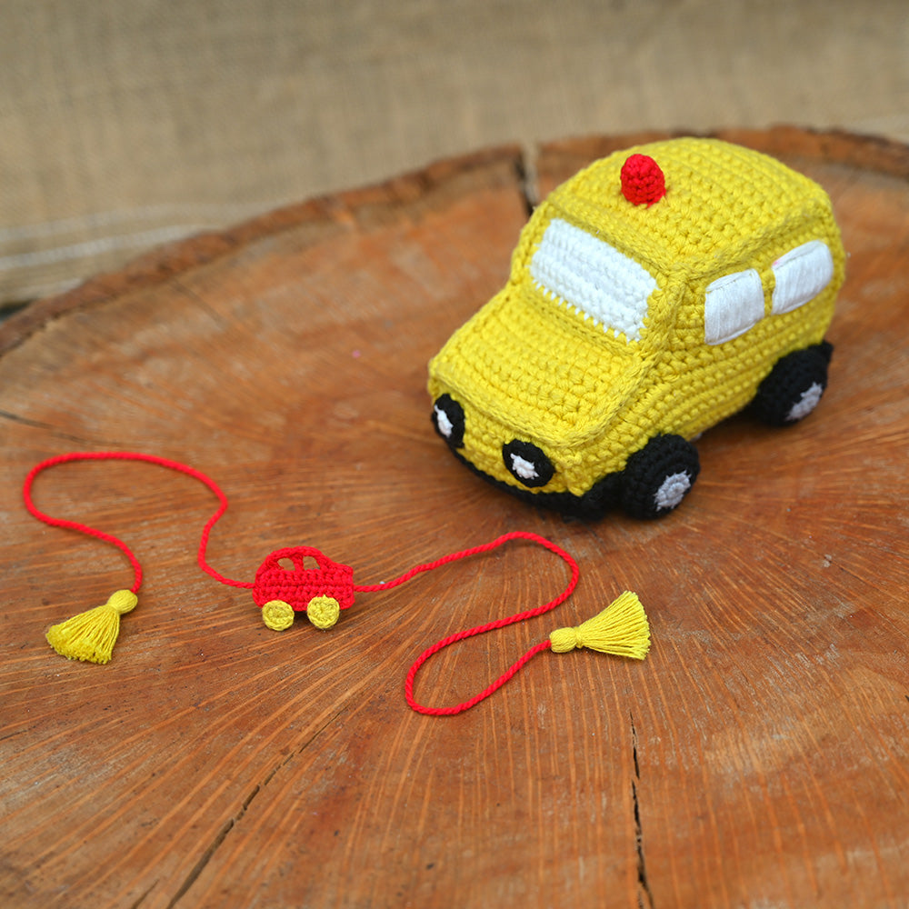 Car Plush Stuffed Toy | Yellow | Toys For Kids | Handmade Infant Soothe Toys | Artisan Made In India | Amigurumi Toys | 100% Cotton | Crochet Cuddle Toys | Rakshabandhan| Gifting