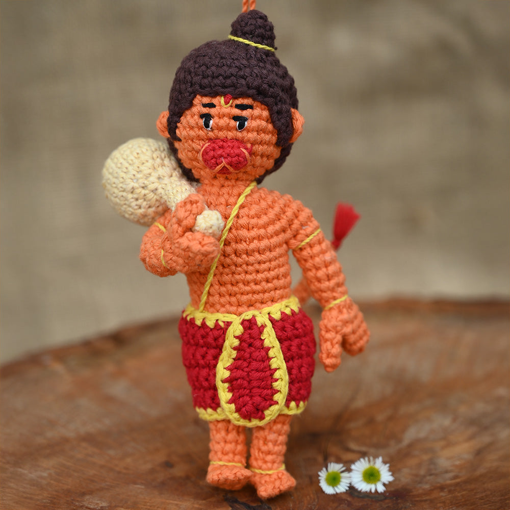 Hanuman Ji Stuffed Plush Toy | Toys For Kids | Handmade Infant Soothe Toys | Artisan Made In India | Amigurumi Toys | 100% Cotton | Crochet Cuddle Toys | Anjaneya | Bajarangbali