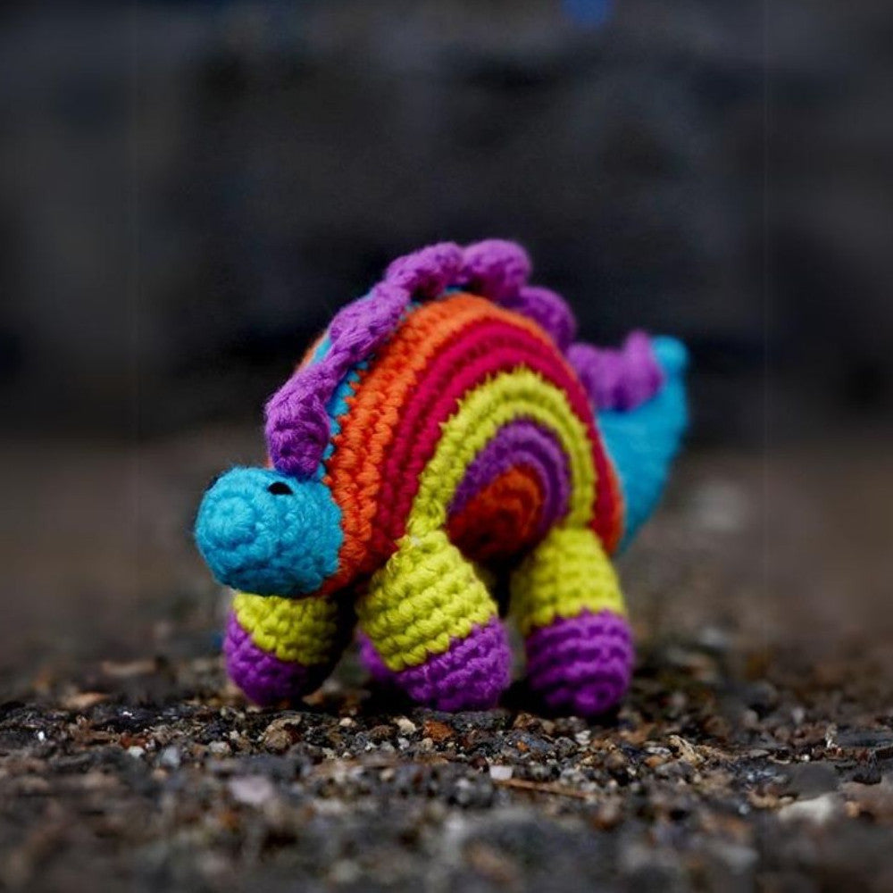 Multicolour Happy Dino Plush Stuffed Toy | Toys For Kids | Handmade Infant Soothe Toys | Artisan Made In India | Amigurumi Toys | 100% Cotton | Crochet Cuddle Toys