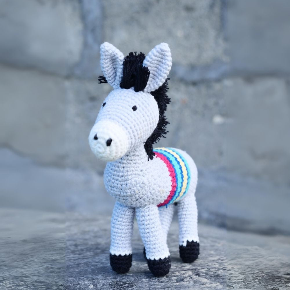 Standing Donkey Plush Stuffed Toy | Grey | Toys For Kids | Handmade Infant Soothe Toys | Artisan Made In India | Amigurumi Toys | 100% Cotton | Crochet Cuddle Toys