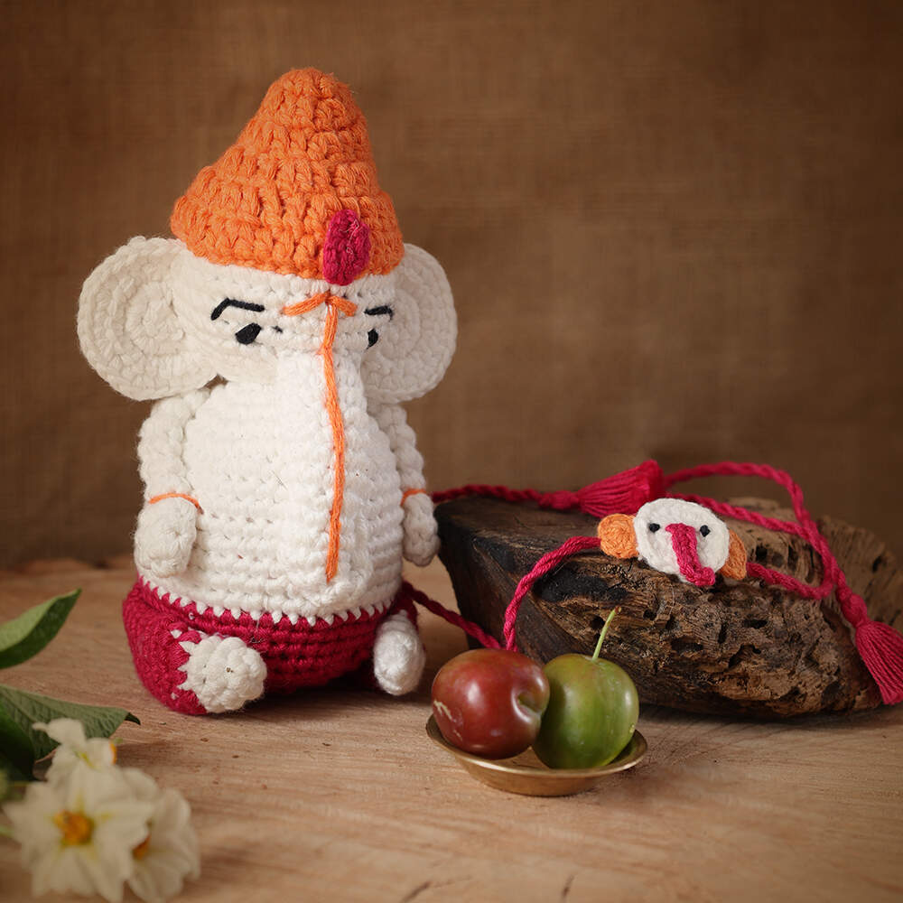 Ganesha Plush Stuffed Toy | Toys For Kids | Handmade Infant Soothe Toys | Artisan Made In India | Amigurumi Toys | 100% Cotton | Crochet Cuddle Toys | Rakshabandhan| Gifting