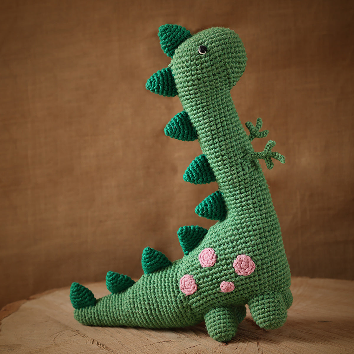 Mr.Dino Soft Plush Toy | Toys For Kids | Handmade Infant Soothe Toys | Artisan Made In India | Amigurumi Toys | 100% Cotton | Crochet Cuddle Toy