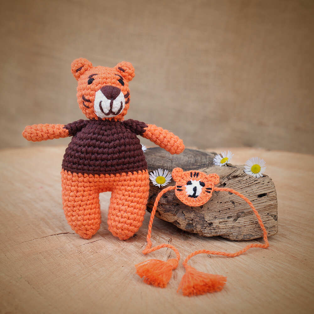 Stripped Tiger Animal Plush Stuffed Toy | Toys For Kids | Handmade Infant Soothe Toys | Artisan Made In India | Amigurumi Toys | 100% Cotton | Crochet Cuddle Toys